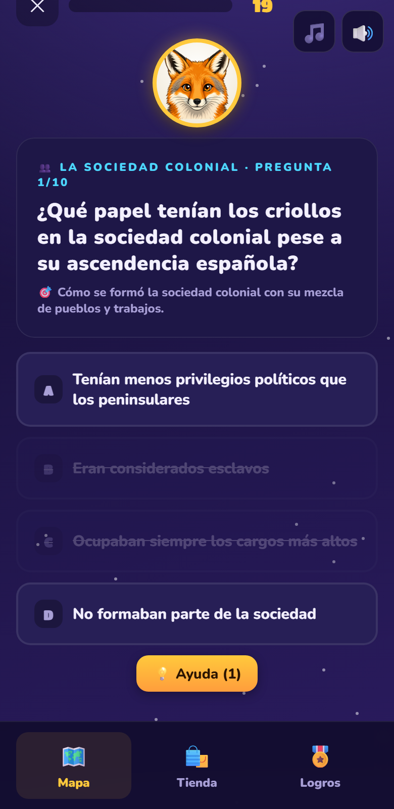 Panel con la respuesta correcta y su explicación, y el botón Continuar