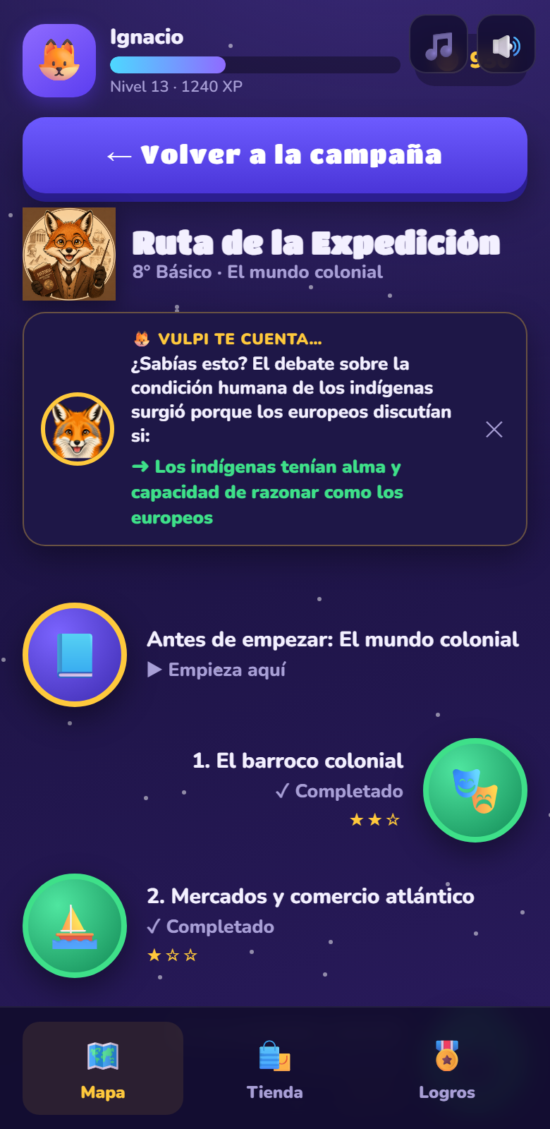 Mapa de un capítulo con sus etapas y el jefe al final